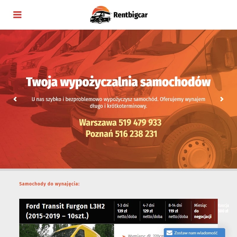 Sochaczew - wynajem samochodów dostawczych łowicz